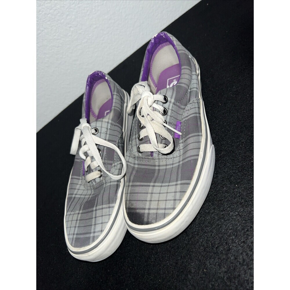 VANS Off the Wall Gray & Purple Plaid Low Top Sneakers  Sz W 8.5 M 7